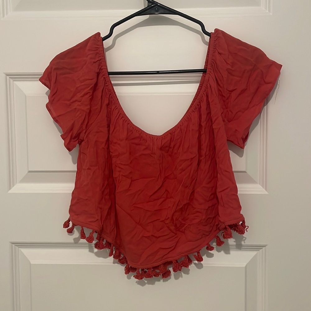 Red Crop top with pompoms
